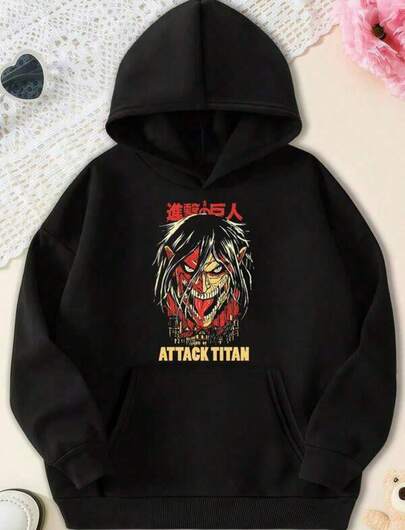 Women's Graphic Hoodie, Sweatshirt Herren,Sudaderas De Hombre, Chandal Hombre, Unique Print Casual Hooded Sweatshirt A-Ttack  Ti-Tan Pattern Pure Cotton Printed Bold Hoodie,Black Loose Fit Thick Ho  For Men,Casual Hooded Long Sleeve Sweatshirt Japanese Style Hoodie, Casual Spring Autumn Sweatshirt Suitable For Outdoor Wear Breathable & Machine Washable For Men & Women, Sizes S-XXXL