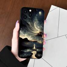 Starry Sky Pattern Phone Case, Shockproof Phone Protective Cover, Phone Accessory Compatible With IPhone 16 15 14 13 12 11 Plus Pro Max - Black - View 2