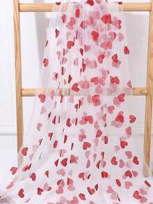 1pc Red Heart-Shaped Mesh Table Runner, Heart Design Wedding Table Decor, Transparent Heart Pattern Party Table Runner, Decorative Fabric Suitable Wedding, Birthday, Anniversary, Bridal Shower, Valentine's Day And Other Occasions - Nhiều màu - Xem 4