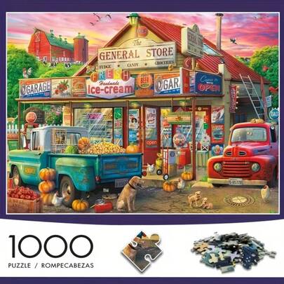 1000pcs General Store Jigsaw Puzzle, Adult, Portable DIY Wall Art, Vivid Rural Scenery, Perfect Christmas Gift Or Home/Office Decor, 38cm X 26cm (14.96in X 10.24in), Intermediate Difficulty, Mixed Colors