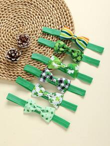 6条/包 弹性婴儿发带，印花蝴蝶结设计，非常适合宝宝拍照和作为礼物，适合全年佩戴 - 彩色 - 查看 1