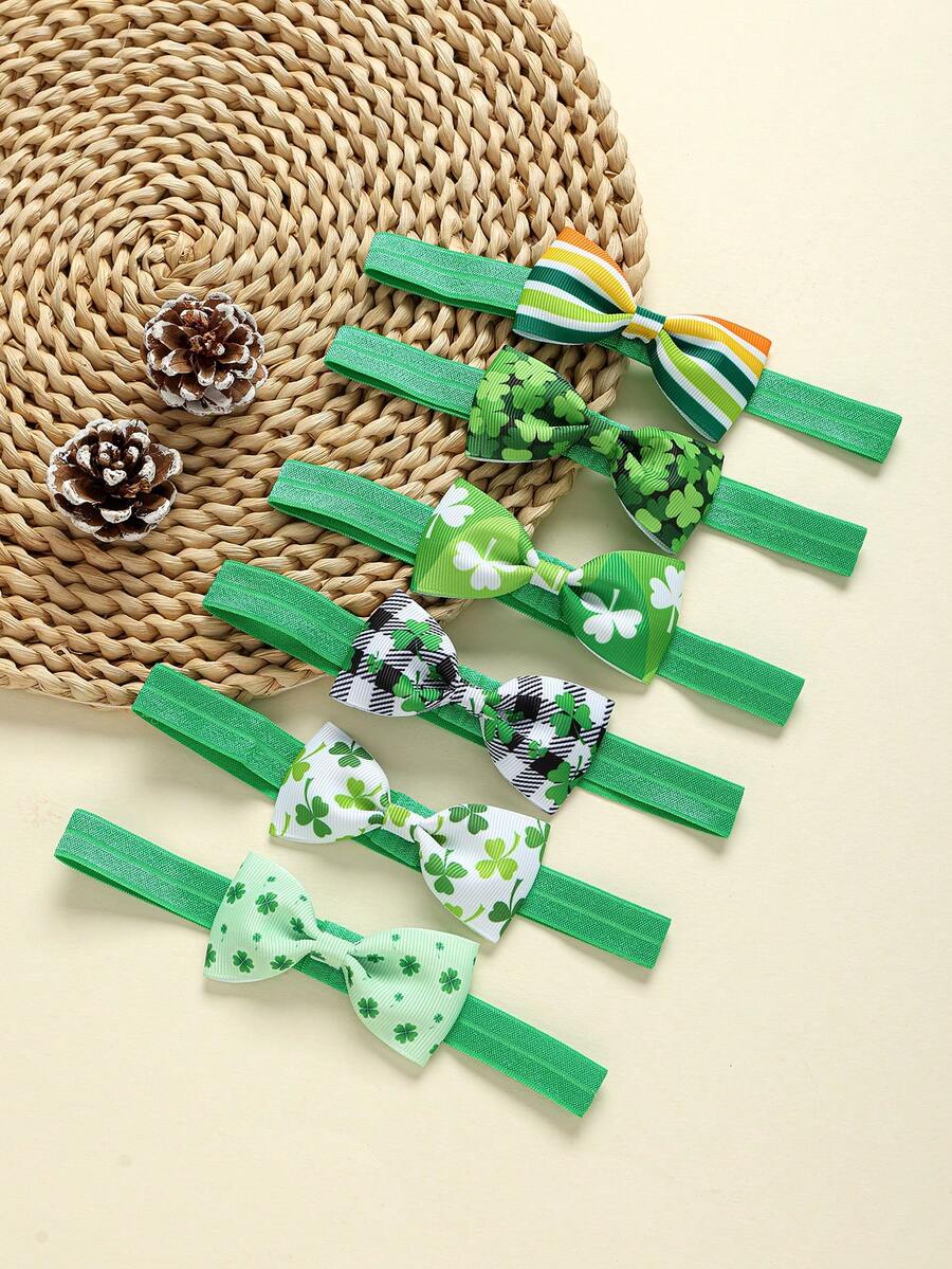 6条/包 弹性婴儿发带，印花蝴蝶结设计，非常适合宝宝拍照和作为礼物，适合全年佩戴 - 彩色 - 查看 1