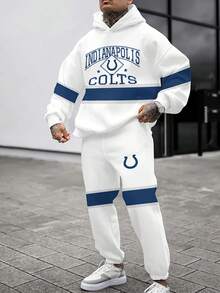 India-Napolis Colts Casual Hoodie Jogging Sweatpants Tracksuit Set, Football Team Men's Tracksuit Set, Men's Game Day Hoodie Set - 彩色 - 查看 2