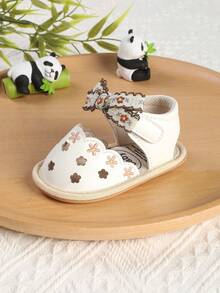 1 Pair Girls Fashion Versatile Printed Bow Knot Hook & Loop Design Non-Slip Sandals, Summer Spring Autumn - White - View 5