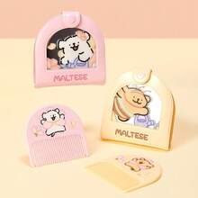 Miniso Line Puppy Maltese Series Pink Lightweight 2-In-1 Mirror & Comb Set (With Portable Storage Pouch): ABS Material + Round Skin-Friendly Comb Teeth + HD Mirror Flip-Top Portable Design A Girlish Vanity Essential For Daily Commute/ Outings/Campus Makeup Touch-Ups(1 PC) - Multicolor - View 5