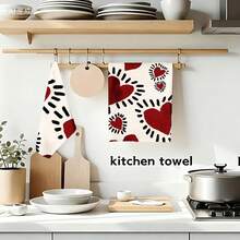 Valentine'S Day Heart Pattern Kitchen Towels| Polyester Dishcloth And Hand Towel, Suitable For Bathroom And Restaurant, Ideal For Interior Decoration, Party Decoration, Holiday Gift. 2pcs/4pcs/6pcs/8pcs/10pcs/12pcs,16*24inch - 多色6 - 查看 5