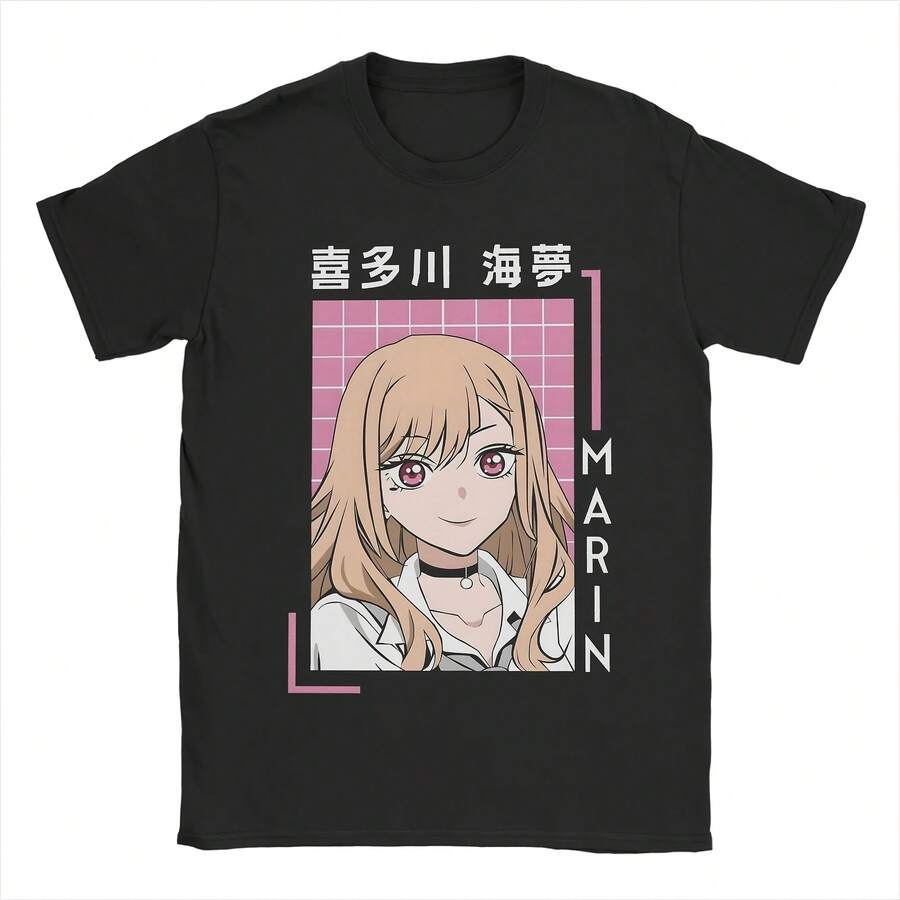 Marin Kitagawa T-Shirt Men My Dress-Up Darling Anime Vintage 100% Cotton Tees Crew Neck Short Sleeve T Shirts Unique Clothes - 黑色 - 查看 1