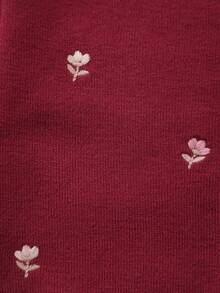 Baby Girl Knitted Floral Embroidery Cardigan - Burgundy - View 5