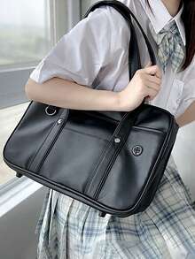 多功能校园风时尚大容量单肩包，适合情人节 - 黑色 - 查看 1