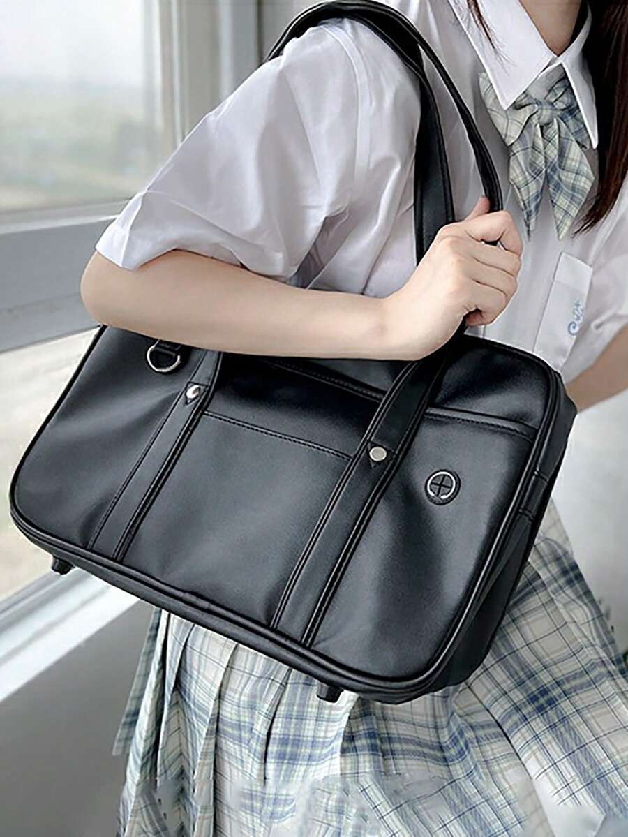 多功能校园风时尚大容量单肩包，适合情人节 - 黑色 - 查看 1