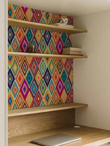 1卷 1米/3米/5米 复古黄红色菱形几何纹理艺术风格壁纸，适用于家居装修、房间装饰、橱柜翻新、浴室装饰，防水、防污、柔韧、易清洁，自粘乙烯基壁纸 - 彩色 - 查看 8