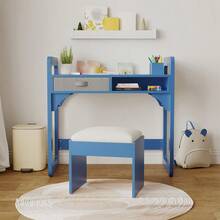 CuisinSmart Kids Study Desk And Chair Set,Kids Desk With Soft Stool,Wooden Children Study Table With Storage Drawer,Student Writing Desks For 3-8 Years Old - 藍色 - 查看 2