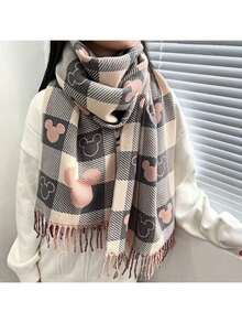 1pc Plaid Scarf For Women, High-Quality Shawl, 2025 New Style Warm Wrap, Birthday Gift, 1pc Imitation Cashmere Thick Printed Tassel Shawl Scarf, Fashion Winter Scarf - Multicolor - View 3