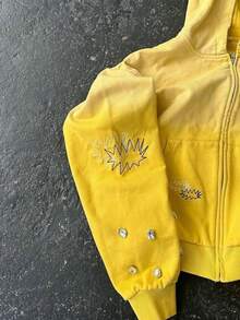 European And American New Men's And Women's Same Hip-Hop Sweater Cardigan Zipper Long-Sleeved Top Printing Craft Coat - 黃色 - 查看 5