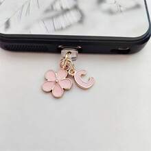 1pc 2-In-1 Pink Cherry Blossom+26 Letter Phone Charging Port Dust Plug, Exquisite, Fresh, Sweet, Cute And Fashionable Alloy Accessory Pendant, Smartphone Tablet Headphone Kindle Charging Port Decoration Accessory, Silicone Transparent Dust Plug, Suitable For Giving Small Gifts To People, Waterproof