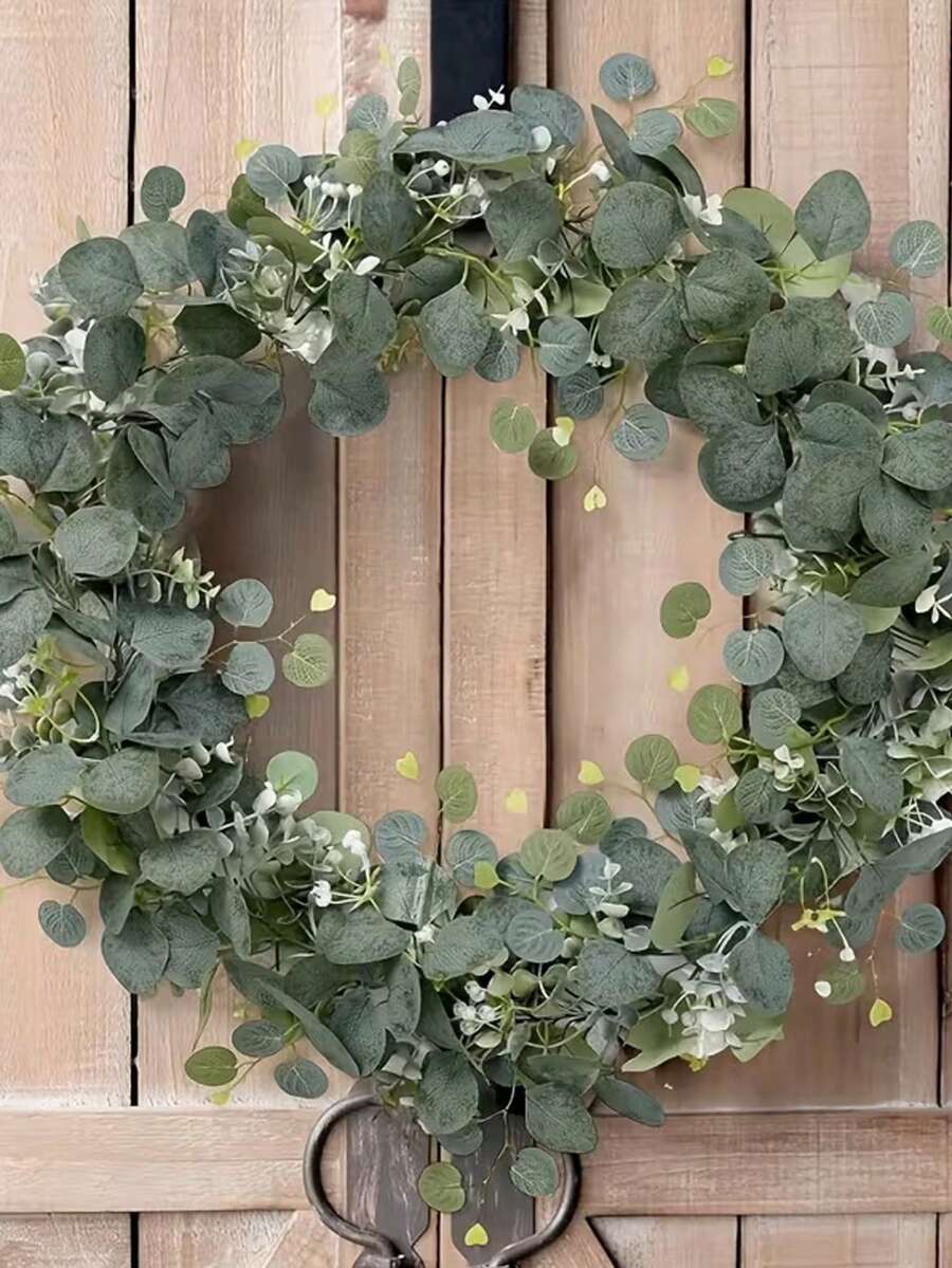 4/1pc Artificial Eucalyptus Wreath, 5.9ft, Faux Silver Dollar Greenery Wreath Garland With White Flowers And Boxwood, Hanging Fake Plants, Suitable For Wedding, Home Party, Dining Table, Fireplace, Wall Decor, Applicable For Wedding Decor, Valentine's Day Decor, Holiday Decor, Graduation Ceremony Decor, Party Decorations, Fake Plants