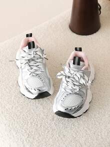 1 Pair Kids Shoes, Boys' Sports Shoes Anti-Slip Chunky Sneakers, Girls' Breathable Soft Sole Shoes, Spring/Autumn New Arrival - Pink - View 6