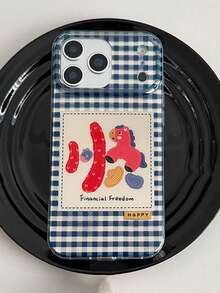 1pc Creative Personalized Fun Celebratory Text Pony Plaid Pattern Phone Case, Compatible With Apple 17 Pro Max, 17 Air, 16, 15, 14, 13, 12, 11 Pro Max Plus, Anti-Drop Phone Protective Cover - Multicolor - View 4