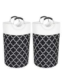 2*Foldable Laundry Baskets For Dirty Clothes, Large Capacity 82L, Black - Black and White - View 1