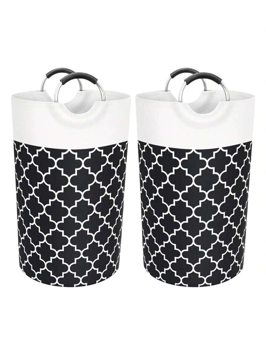 2*Foldable Laundry Baskets For Dirty Clothes, Large Capacity 82L, Black - Black and White - View 1