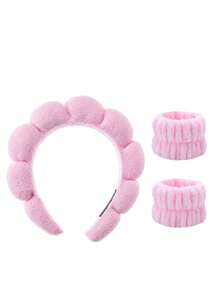 3pcs SPA Headband & Wristband Set, Fluffy Sponge Headband Suitable For Washing Face, Makeup, Skincare, Bubble Mask, Cosmetics, Hair Accessories, Cloud Headband, Hairband, Hair Hoop, Bathroom Decor - Multicolor - View 15