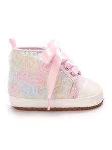 0-12 Months Infant Girls Casual Lace-Up Anti-Slip Soft Sneakers - Pink - View 3