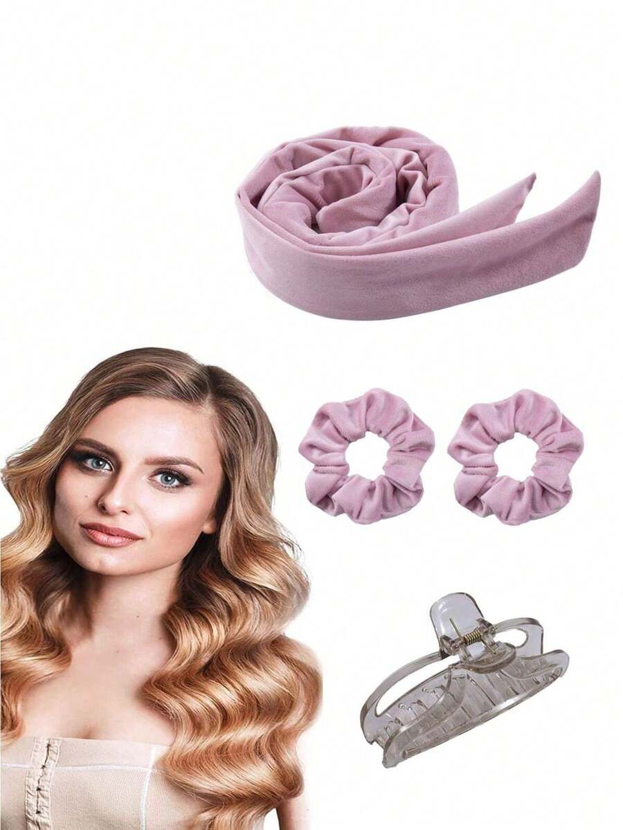 4pcs No-Heat Hair Curler Headband Clip Set, Slouchy Bow Tie Long Hair Band Curling Waver Tool, Sleep Big Wave - Multicolor - View 1
