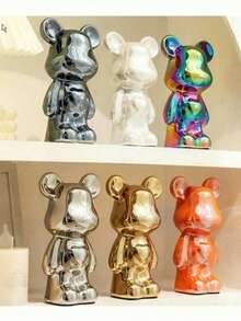 18cm Ceramic Cute Heart-Shaped Teddy Bear Figurine, Cartoon Design, High-End Decor, Suitable For Living Room, Cabinet, TV Stand And Bar Decoration - Multicolor - View 2