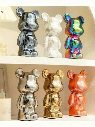 18cm Ceramic Cute Heart-Shaped Teddy Bear Figurine, Cartoon Design, High-End Decor, Suitable For Living Room, Cabinet, TV Stand And Bar Decoration