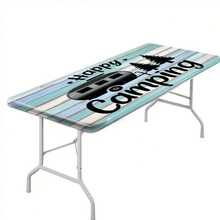 1 chiếc khăn trải bàn viền co giãn, khăn trải bàn chủ đề cắm trại vui vẻ với họa tiết xe cắm trại cổ điển và cây thông, thích hợp cho dã ngoại ngoài trời và trang trí nhà cửa, sử dụng trong nhà/ngoài trời. - Nhiều màu - Xem 12