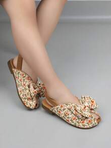 波西米亚公主风女童凉鞋，夏季儿童罗马沙滩鞋，带蝴蝶结，女婴绑带拖鞋 - 米色 - 查看 3