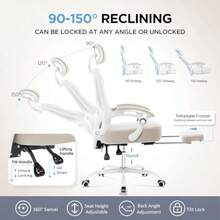 Ergonomic Office Chair With FootrestUltra Thick Reclining Office Desk Chair With Adjustable 2D Lumbar Port And Headrest Spring Cushion High Back Premium Mesh Computer Chair Office Chairs Cream - Beige - View 7