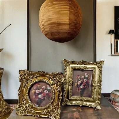 1pc Square Mini Photo Frame Easel Vintage Resin Photo Frame Oil Painting Resin Frame Gallery Wall Decor