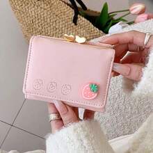 New Cute Fruit Printed Folding Wallet, European And Korean Style PU Cartoon Coin Purse Women - Hồng - Xem 2