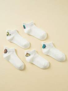 5双装卡通恐龙透气儿童袜，白色短袜，男童袜，网眼袜，适合春夏日常穿着 - 彩色 - 查看 4