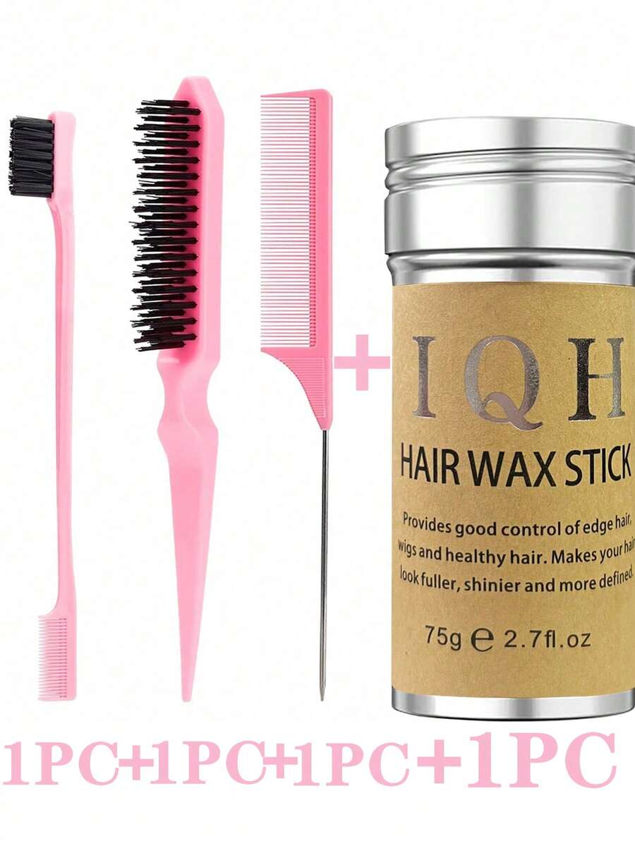 IQH 4 قطع مجموعة مشط وشمع للشعر، تشمل: 1 قطعة شمع للشعر بتصميم الدانتيل للجبهة، 1 قطعة مشط للخط الشعري، 1 قطعة مشط للحافة (للحفاظ على خط الشعر ناعم)، 1 قطعة مشط تصفيف الفرق. - متعدد الألوان - مشاهدة 1