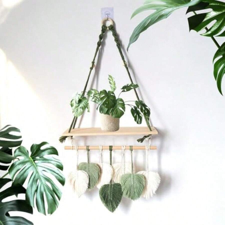 FIAN Lumbor37 Tapiz Grande de Macramé Bohemio Tejido a Mano para Colgar en la Pared Arte de Pared Tejido Tapiz con Borlas de Hojas para Hogar Recámara Galería Apartamento Verde - como en la foto - Ver 1