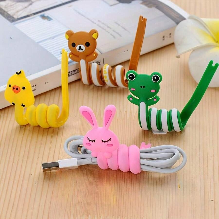 6pcs Cute Animal-Shaped Cable Organizers - Multifunctional Data & Charging Cord Winders - Black Plastic Wire Management System, Cable Holders, Travel Data Line Collectio