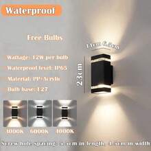 IP65 Waterproof LED Outdoor Wall Light, Crystal Acrylic Decorative Pattern, Square, E27 Socket For Customized Bulb, Home Lighting, Suitable For Outdoor Patio/Stairs/Street/Indoor/Garden/Living Room/Bedroom/Corridor/Hallway/Interior Wall/Exterior Wall - Outdoor Wall Lamp E27 Lamp Base Warm Light Kit - View 13