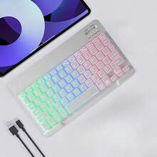 Conjunto de ratón y teclado inalámbricos, compatible con Bluetooth, teclado retroiluminado RGB arcoíris, compatible con tabletas, Android, iOS, Windows - Blanco - Ver 1