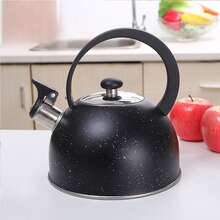 Whistling Kettle Stainless Steel Large Diameter Spout Moon Shape Handle Stovetop Teapot 2.5L Black - Negro - Ver 5