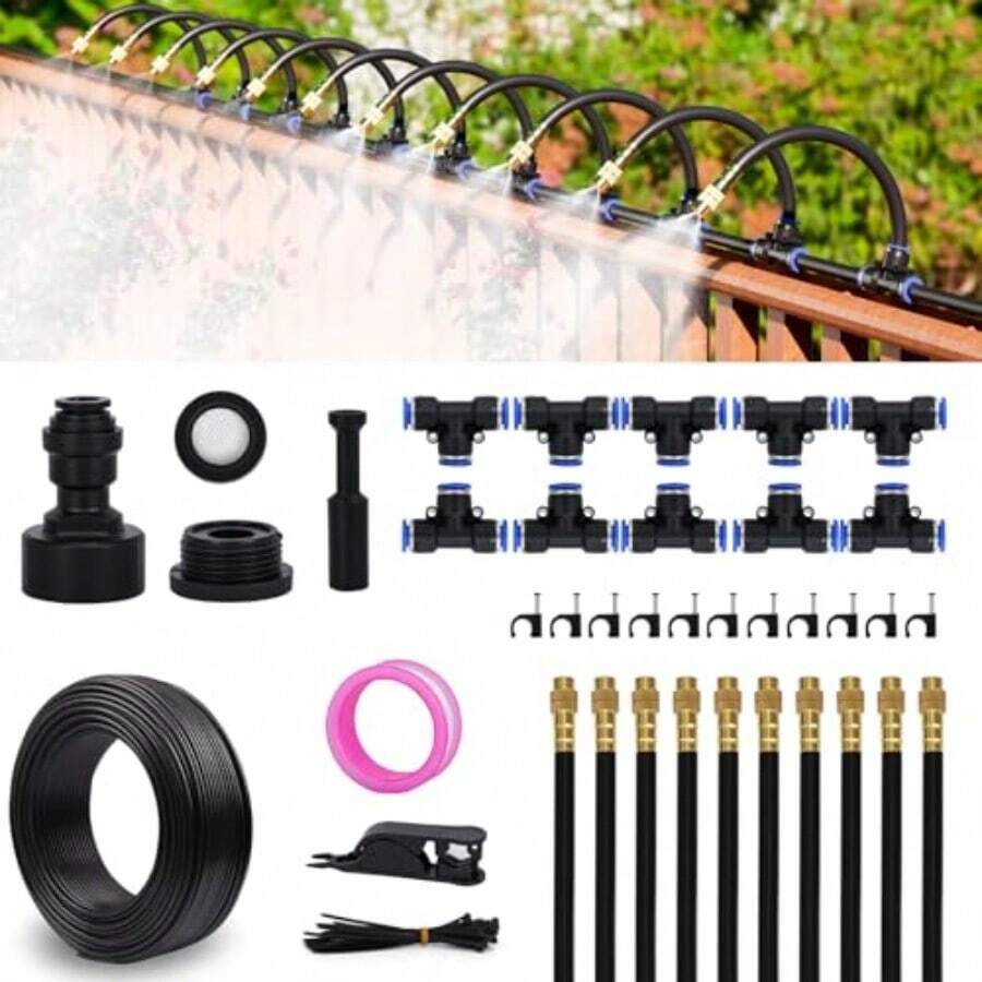 Drip Irrigation System 66 FT With 20 Nozzles 360° Adjustable Bendable Garden Watering Misting System For Greenhouse Yard Lawn Plant Garden 0.3 Inch Hoseasd - 30 英尺 PU 軟管(直徑:0.3 英吋) - 查看 1