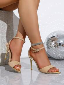 Women's High Heel Sandals, Stiletto Heel Strap Elegant Dress Shoes, New Summer Pointed Toe Peep Toe Thin High Heel One-Buckle Minimalist High Heels - Apricot - View 4