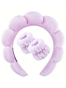 1个面部头带/2个面部腕带/3套SPA头带、化妆头带、面部头带、护肤头带、粉色天鹅绒蓬松海绵头带、蝴蝶结、泡泡头带、SPA头带、腕带、女士及女孩发饰套装 - 彩色 - 查看 18