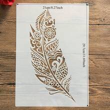 Reusable Feather Pattern Template, Suitable For DIY Wall Art, Scrapbooking And Embossing - PET Plastic, Easy To Use 11.7 Inch X 8.3 Inch Template - White - View 3