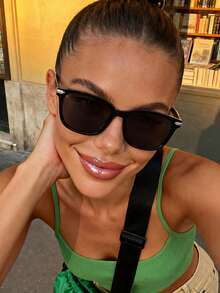 1 Pair Unisex Square Modern Minimalist Sunglasses, Suitable For Travel Accessories, Women's Beach Accessories, Basic Style For Autumn/Winter, Women's Casual Business, Gifts, College Style, Back To School Season - Black and Gray - View 6