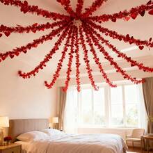 10米超长情人节心形藤蔓装饰，配红色丝带 | 免维护人造花环 | 适用于家居装饰、婚礼、订婚、新娘房、生日派对、周年纪念日 | 室内外悬挂装饰 | 也可用于母亲节、复活节、毕业典礼等节日的DIY装饰 | 浪漫摄影道具 | 无需电源的塑料花环 - 彩色 - 查看 9