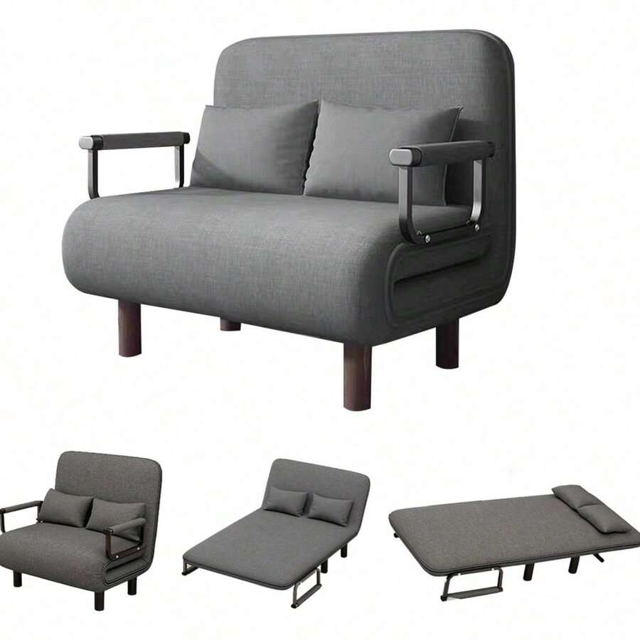 Sofá cama plegable multifunción - 3 formas (sofa + reposera + cama) para sala/dormitorio - Gris - Ver 1