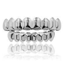 1 Piece Metallic Silver & Black Full Mouth Grille, 8-Tooth Upper & Lower Shiny Hip Hop Jewelry For A Bold &  Statement, Ideal For Parties, Work Events, Travel And Making A Stylish Impact - 銀色套裝 - 查看 1