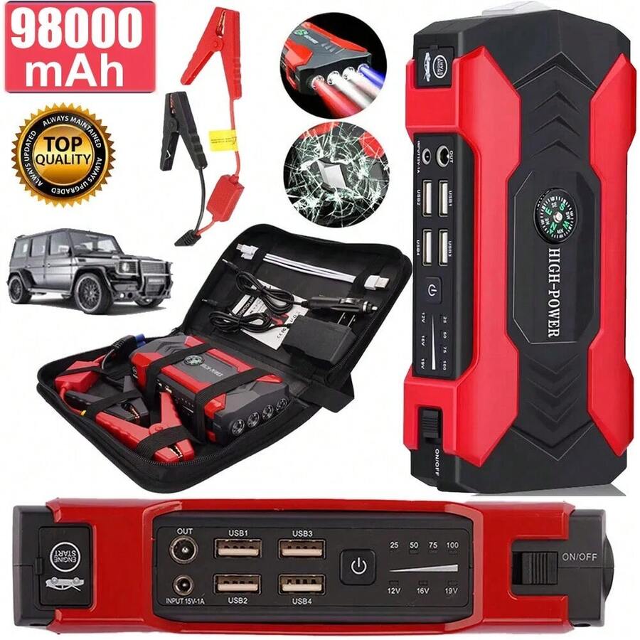 99800mAh Car Jump Starter Booster Jumper Box Power Bank Battery Charger With USB/Power Bank/Output/LED Light - Xem 1